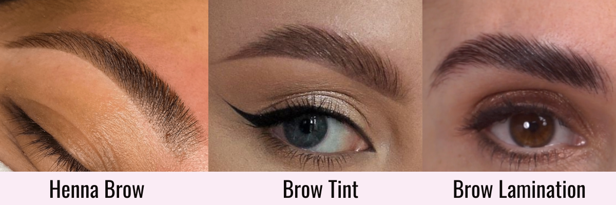 Image showing the results for Microblading alternatives as henna brow, brow tint, brow lamination and eyebrow lamination as a options to determine what is best for them.